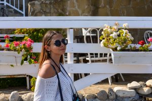 Girl in the flowers in Nessebar Bulgaria