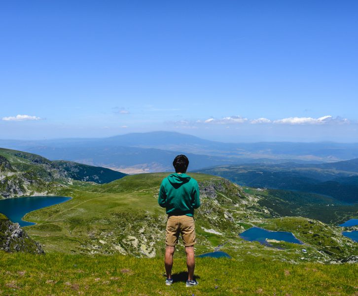Man contemplating the Seven Rila Lakes in Bulgaria