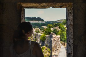 Maria looking over to Veliko Tarnovo from the Tsaravets Fortress