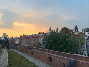 Sunset over the Barbican in Warsaw's Old Town