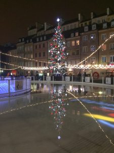 Christmas tree and ice rink in Warsaw's Old Town