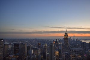 View of the sunset falling over New York City from the Top of the Rock