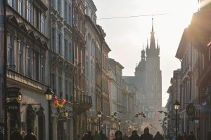 Glowing Sunset over the city of Krakow in Poland