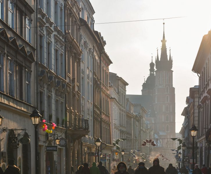 Glowing Sunset over the city of Krakow in Poland