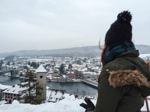 View from the Munot to a snow covered Schaffhausen