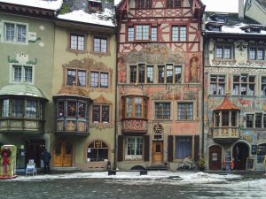 Amazing houses in a snowy day in Stein am Rhein Switzerland