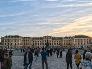 Sunset over the Schonbrunn Palace in Vienna Austria