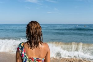 Maria enjoying the warm sea in Algarve for a few days