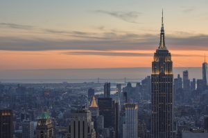 Amazing sunset over New York from the Top of the Rock viewpoint