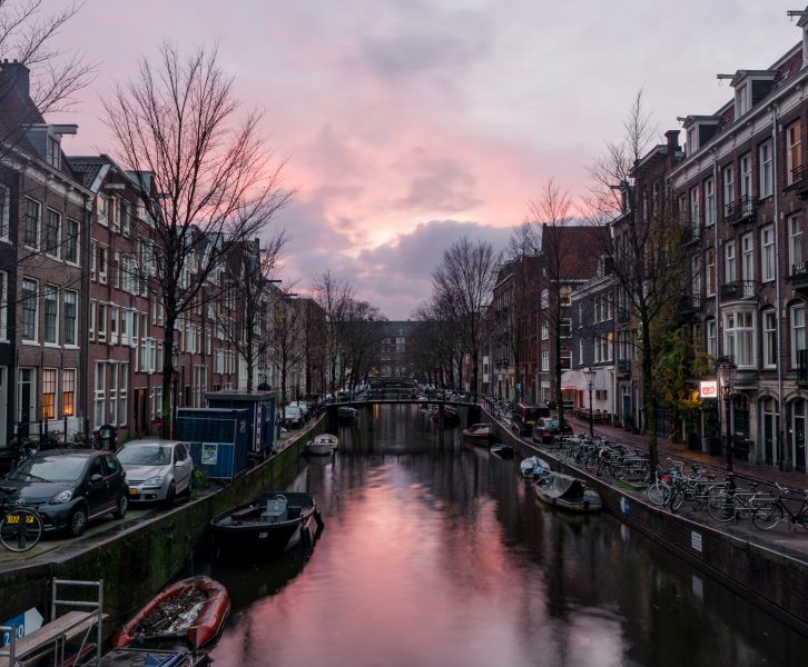 In the city of Amsterdam sunsets by the canals can be very magical